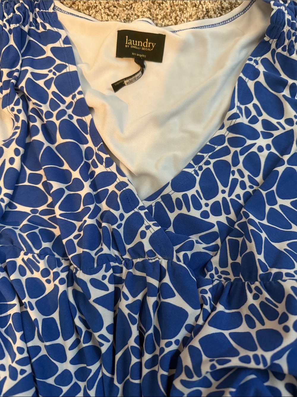 Blue Printed V-Neck Women’s Dress